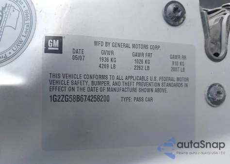 2007 Pontiac G6 from USA, damaged, VIN 1G2ZG58B674258200